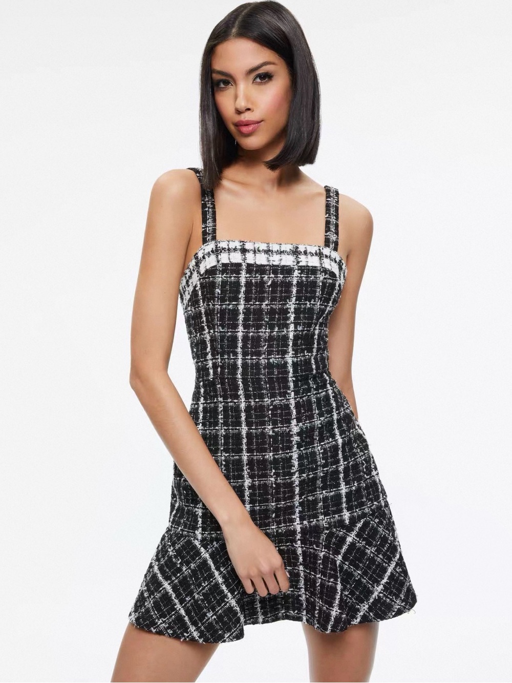 Alice + Olivia Black and White Tweed Mini Dress with Straps